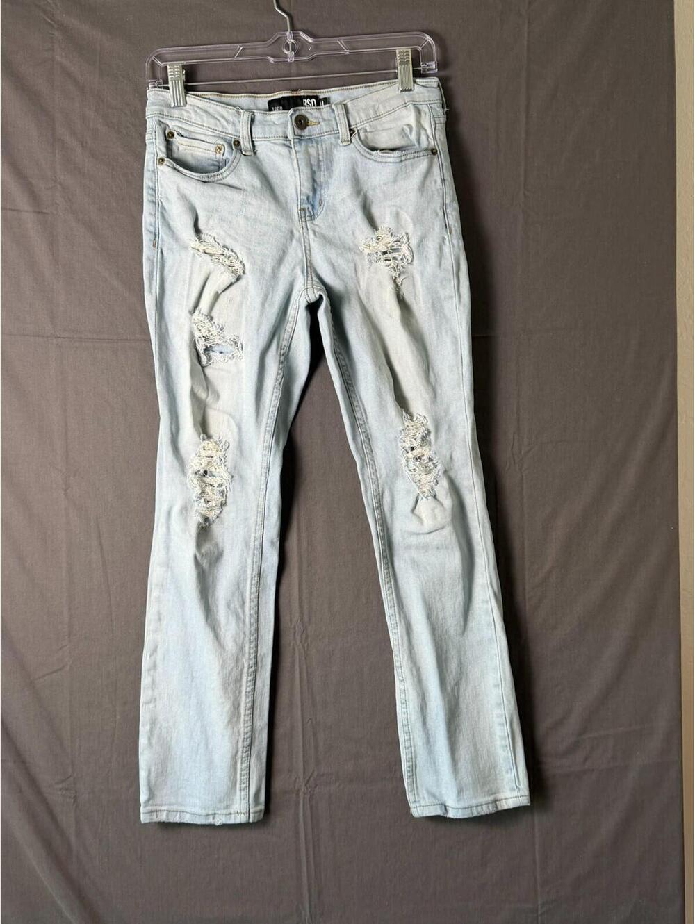 RSQ Tokyo Super Skinny Jeans Womens Size 14 Light Wash Distressed Ripped Denim